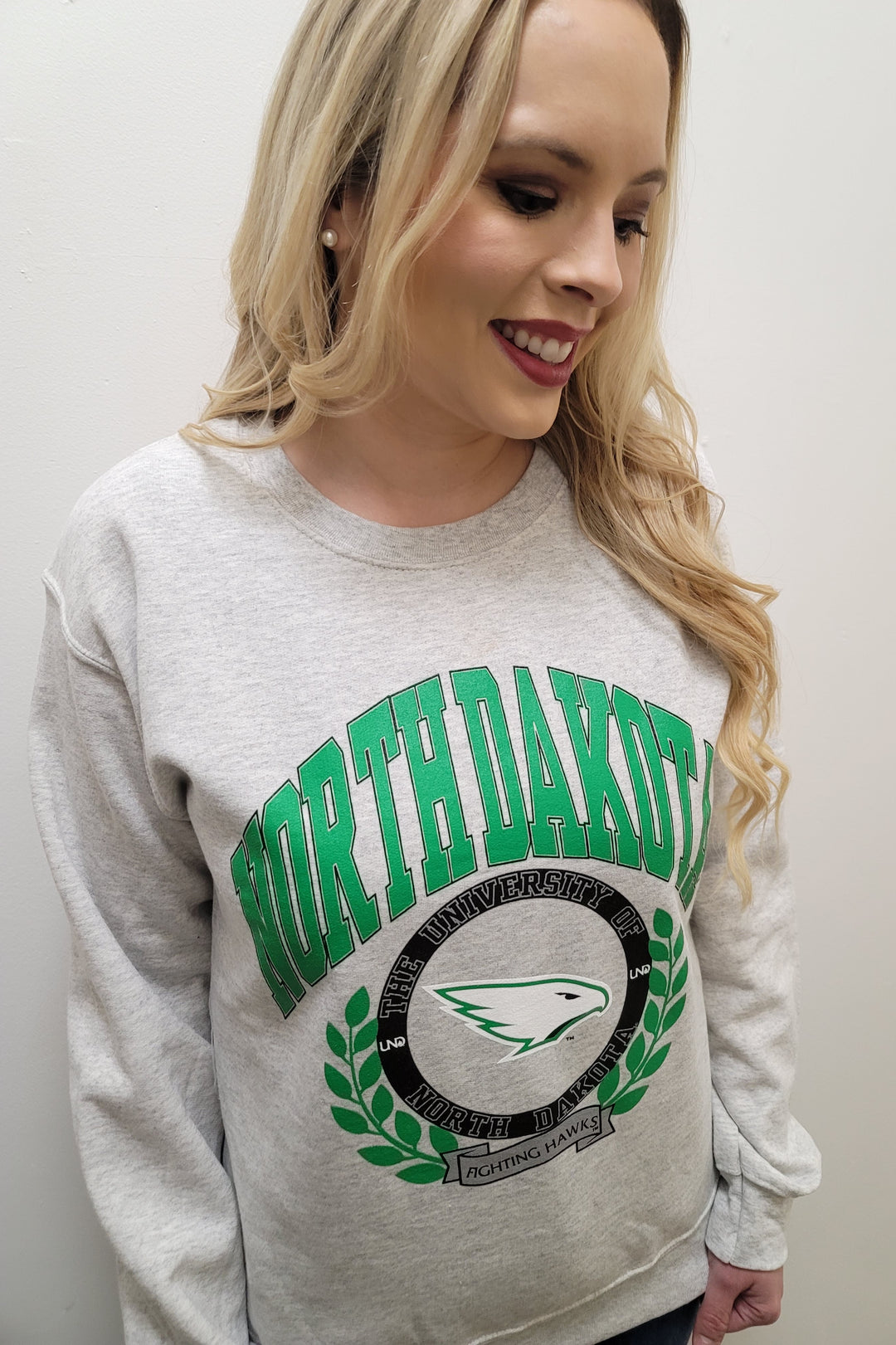 North Dakota Fighting Hawks Ash Crewneck Sweatshirt