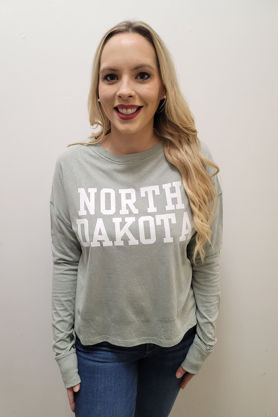 North Dakota Iceberg Green Long Sleeve Crewneck Tee