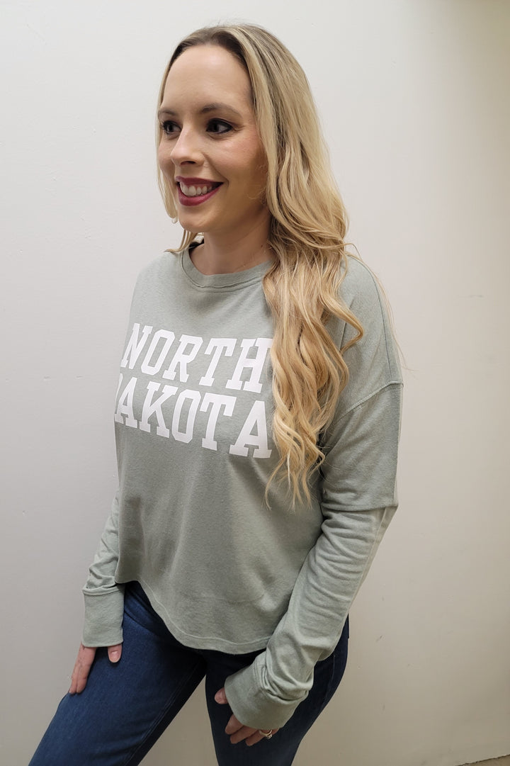 North Dakota Iceberg Green Long Sleeve Crewneck Tee