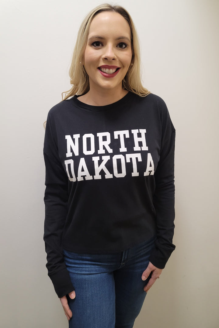 North Dakota Black Long Sleeve Crewneck Tee