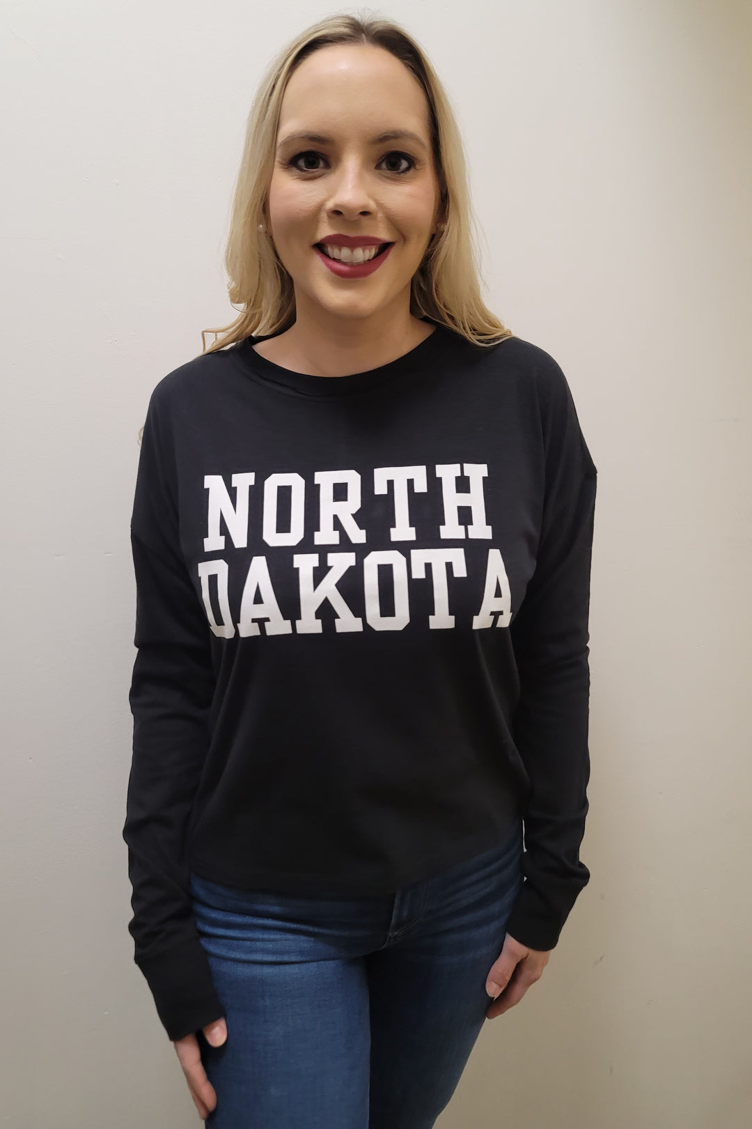 North Dakota Black Long Sleeve Crewneck Tee