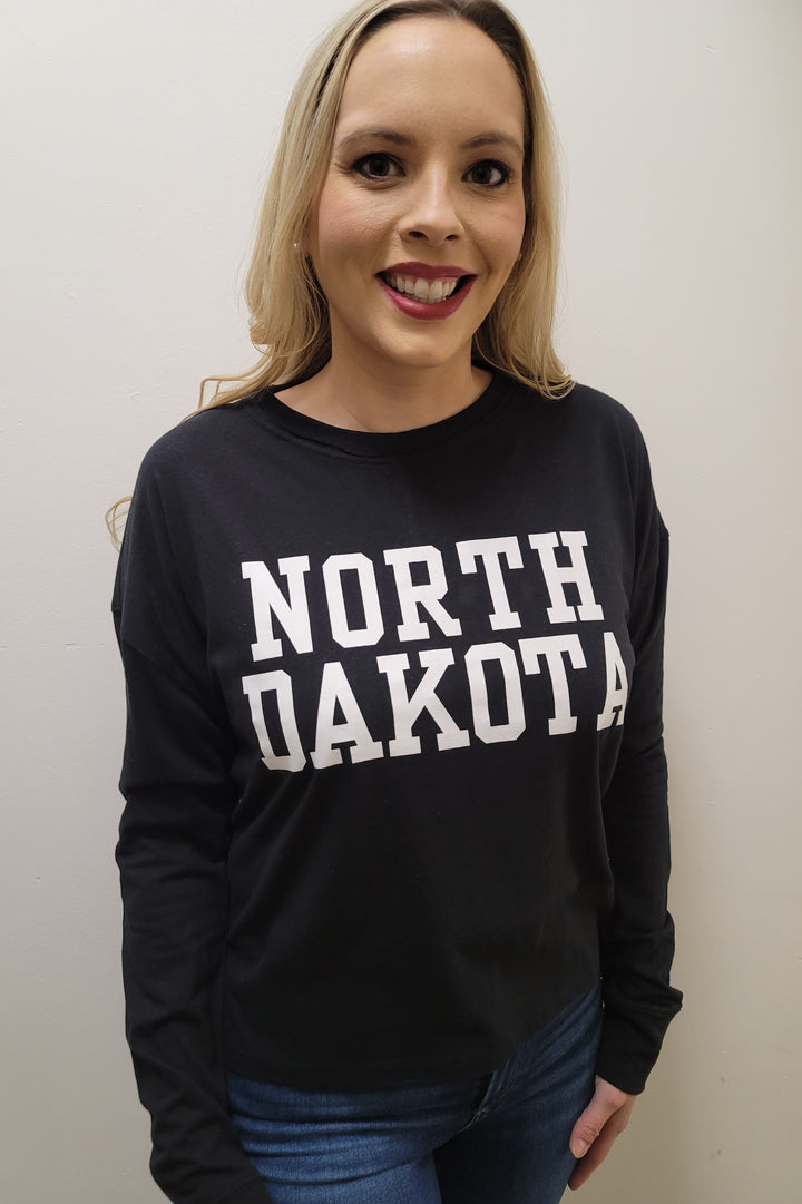 North Dakota Black Long Sleeve Crewneck Tee