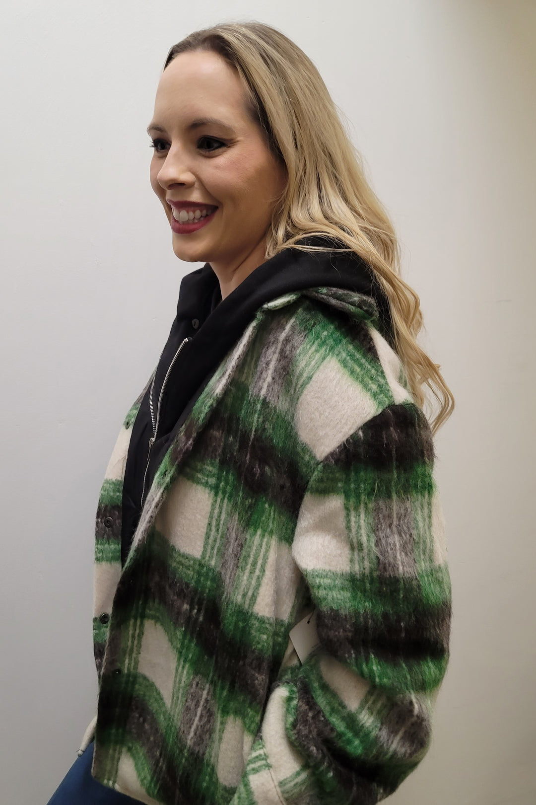 Green Plaid Hoodie Shacket