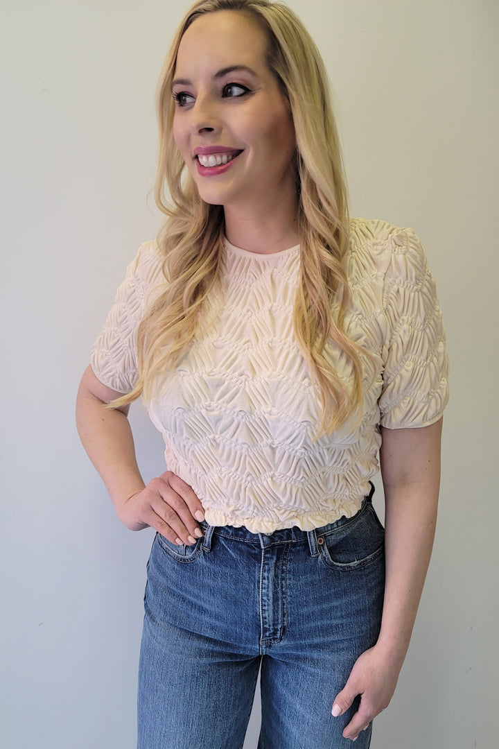 Champagne Accordian Stretch Zig Zag Crop Top