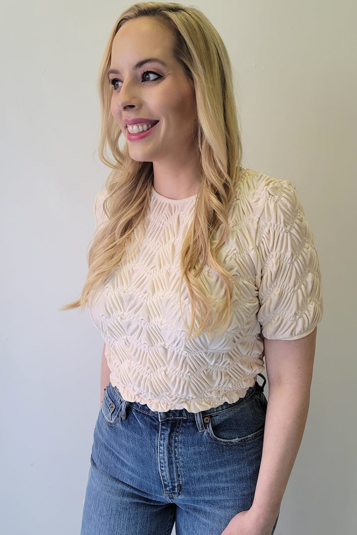 Champagne Accordian Stretch Zig Zag Crop Top