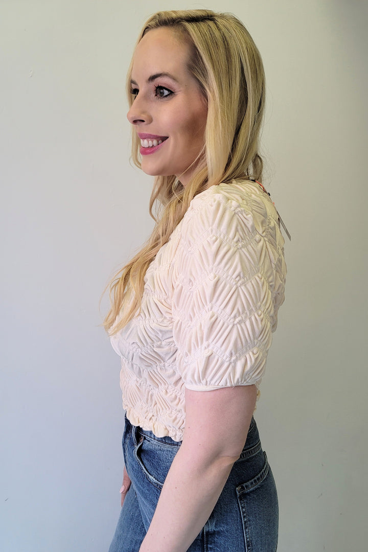 Champagne Accordian Stretch Zig Zag Crop Top