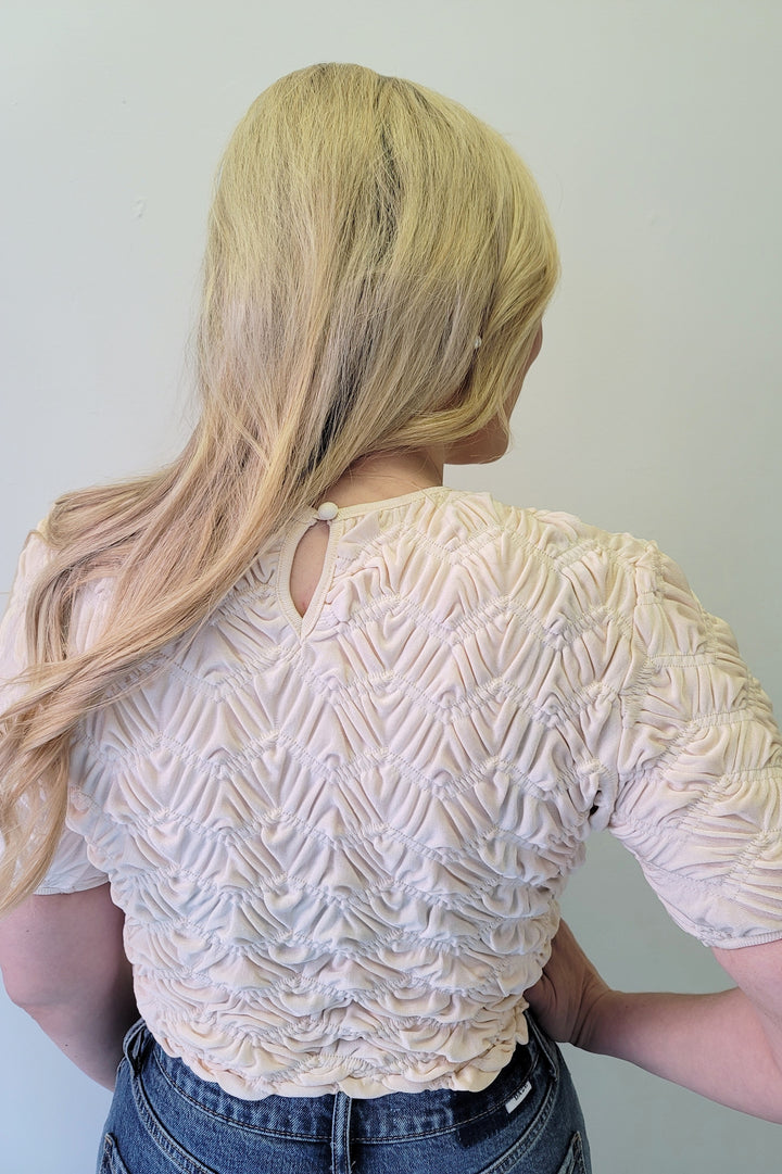 Champagne Accordian Stretch Zig Zag Crop Top