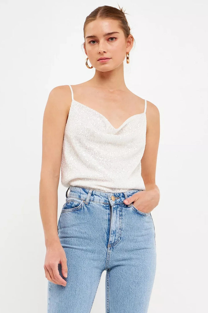 Endless Rose White Sequin Tank Top