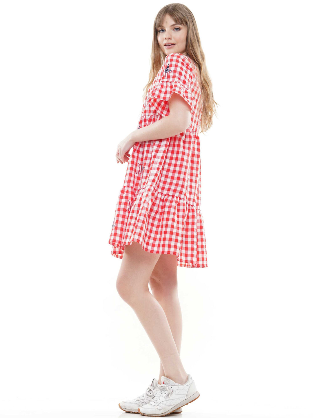 Multi Gingham Printed Dress With Star Embellishment