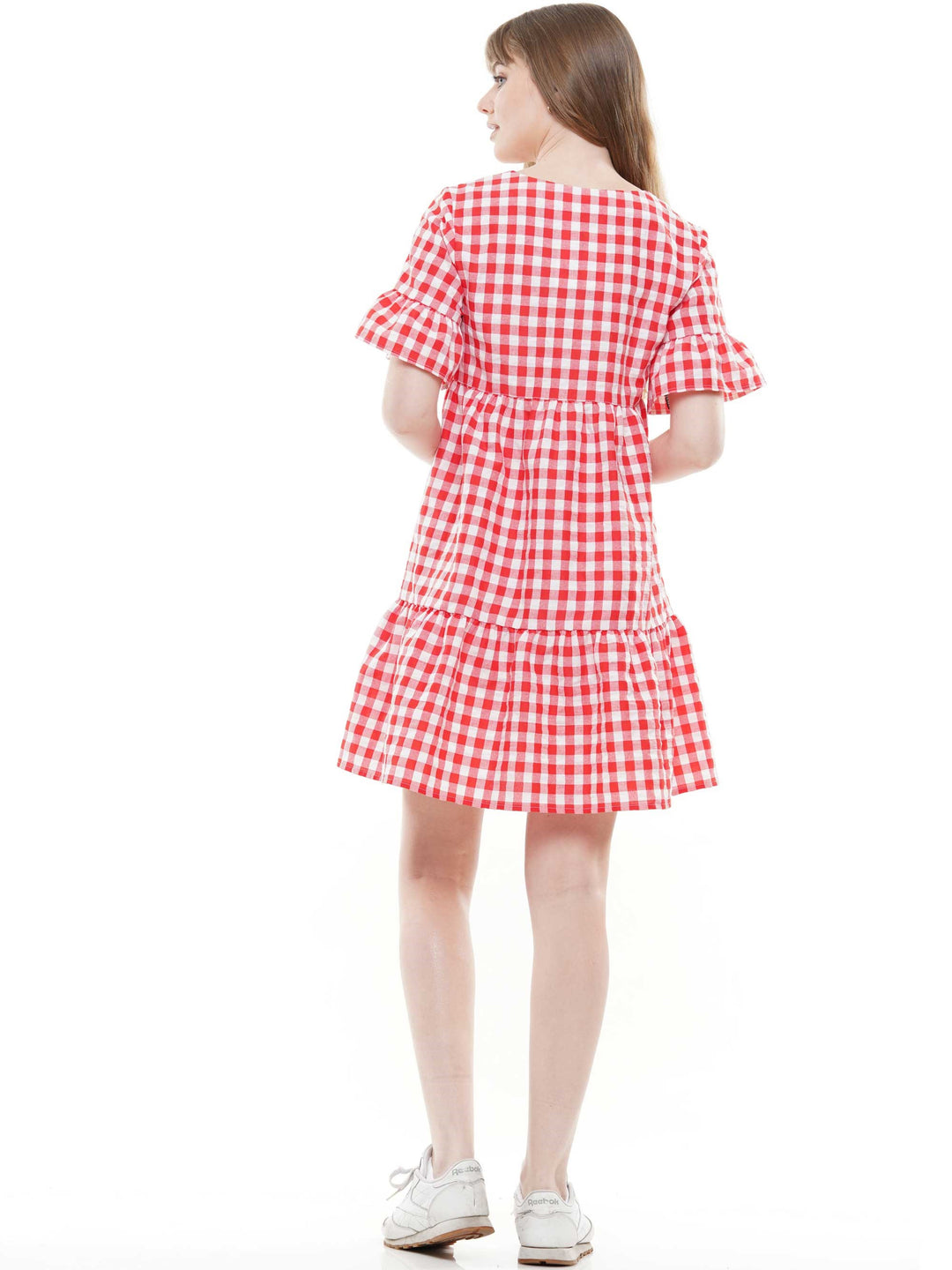 Multi Gingham Printed Dress With Star Embellishment