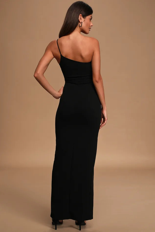 Lulus Black One Shoulder Maxi Dress