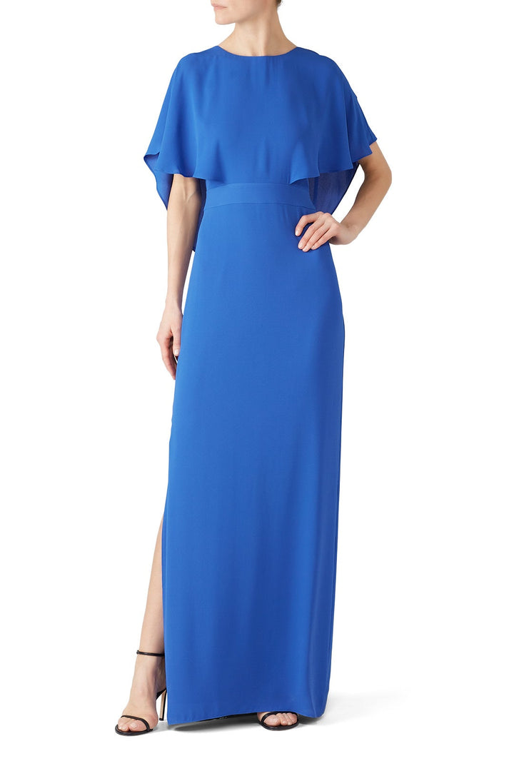 Halston Azure Cape Sleeve Gown