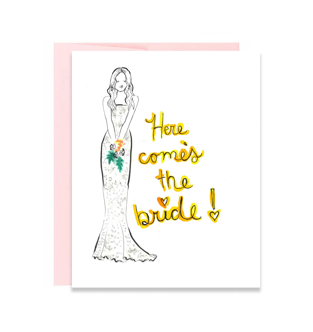 Here Comes the Bride Greeting Card - Black + White