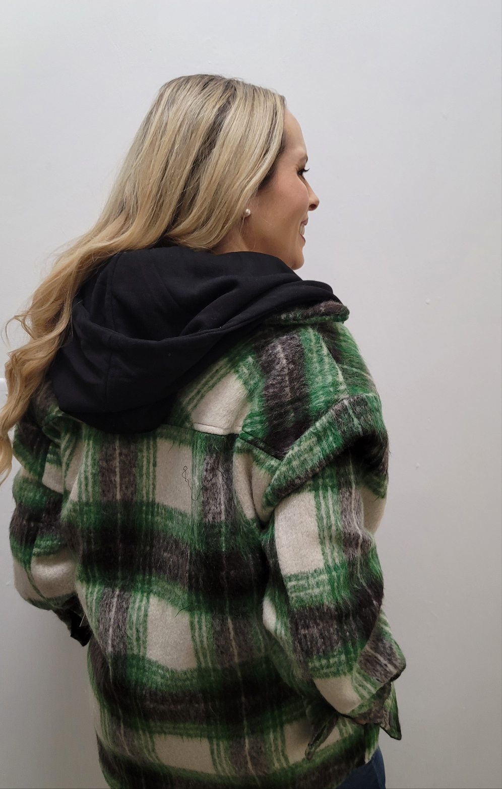 Green Plaid Hoodie Shacket