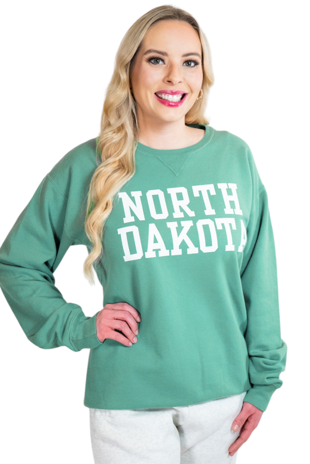 North Dakota Rich Green Graphic Crewneck Sweatshirt