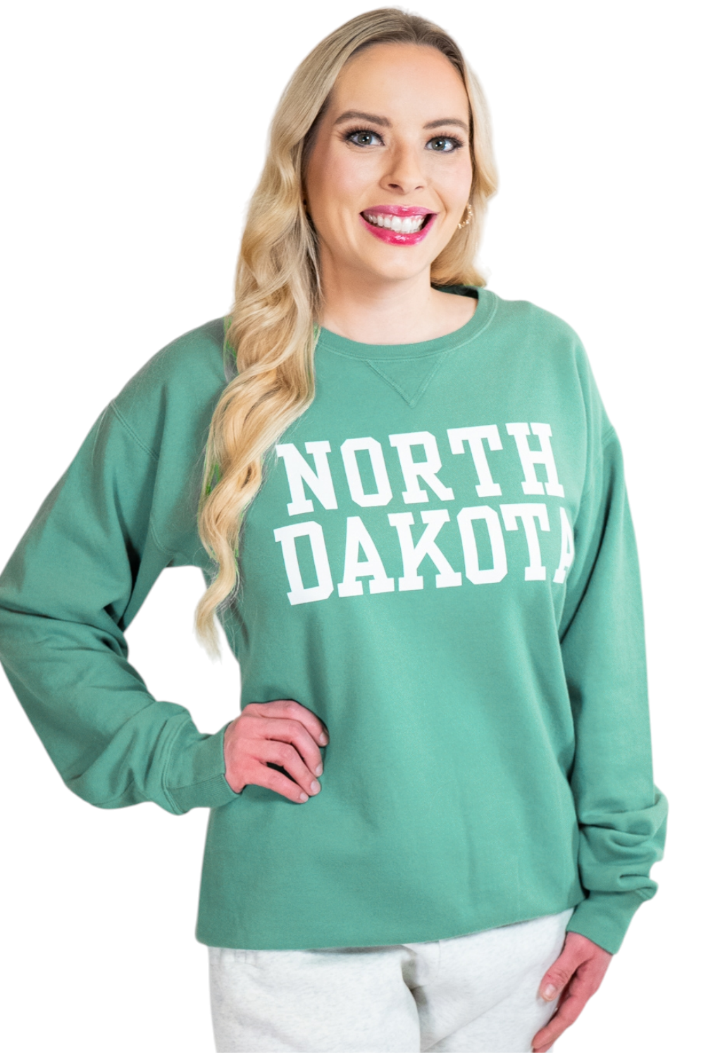 North Dakota Rich Green Graphic Crewneck Sweatshirt