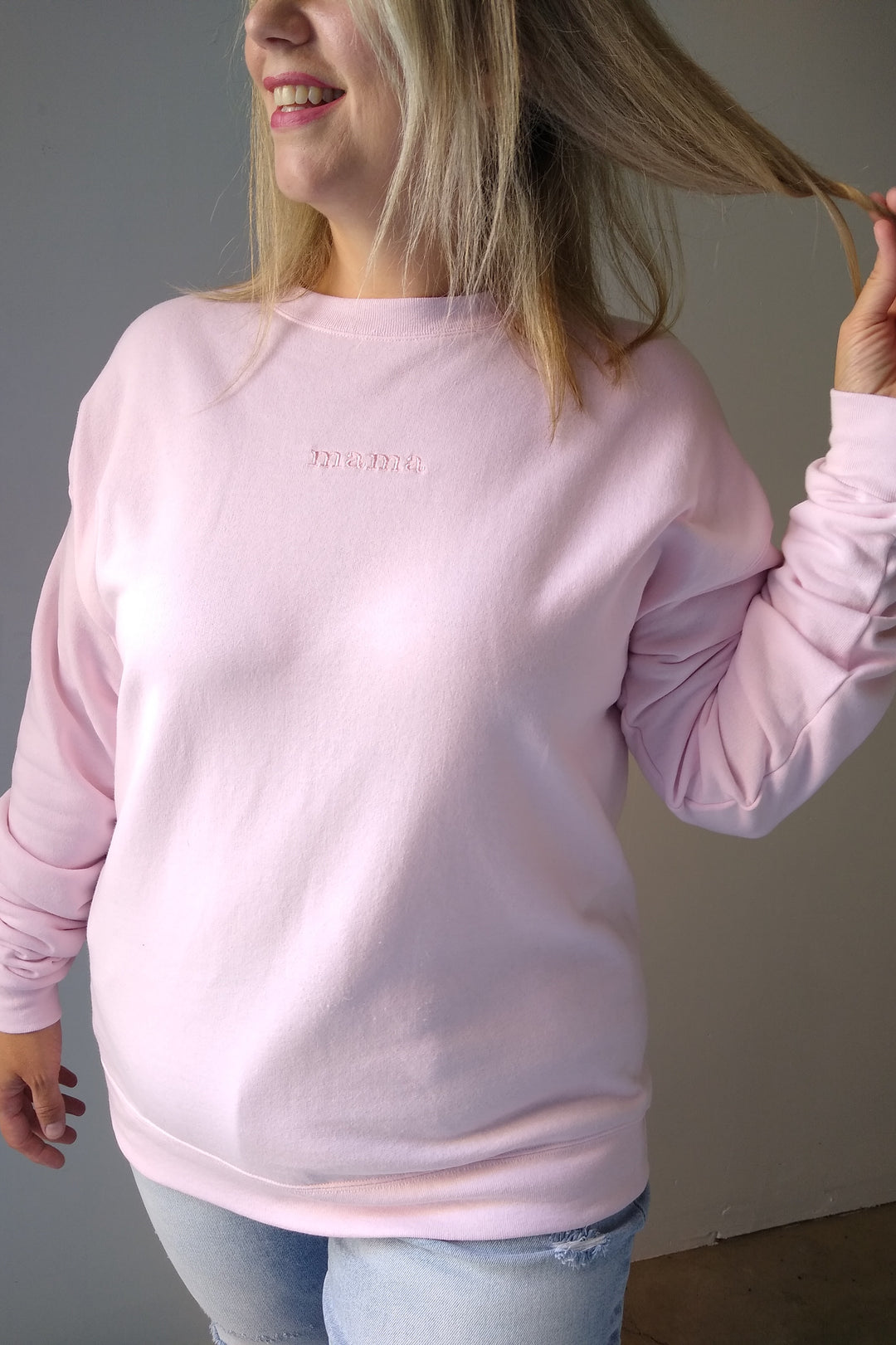 Mama Light Pink Embroidered Crewneck Sweatshirt