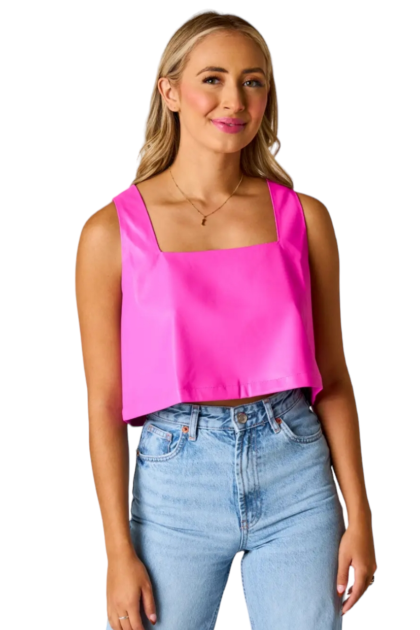 Buddy Love Candy Pink Manning Faux Leather Boxy Crop Tank