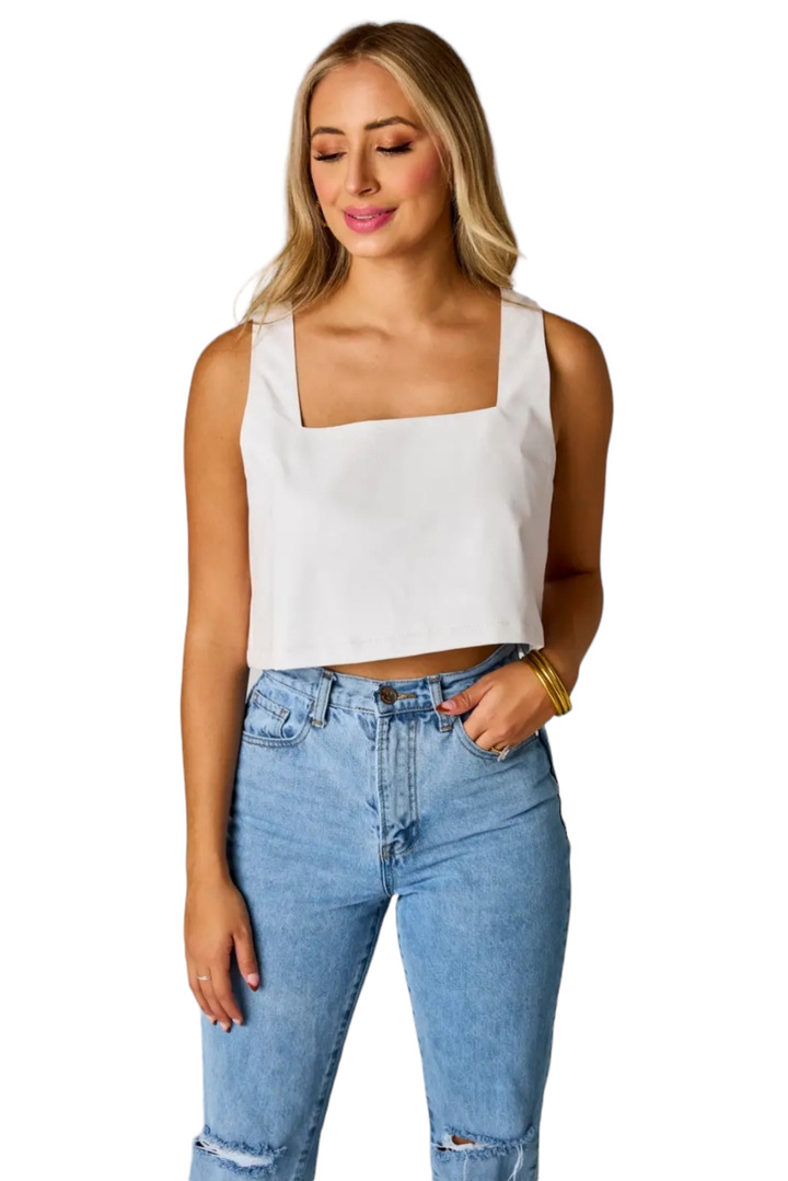 Buddy Love White Manning Faux Leather Boxy Tank Crop