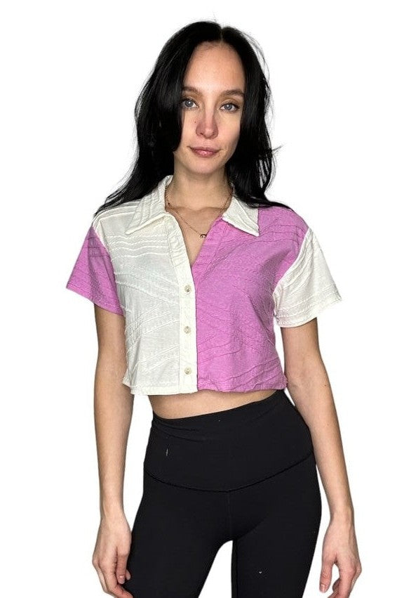 LeLis Purple And White Cropped Button Up Shirt