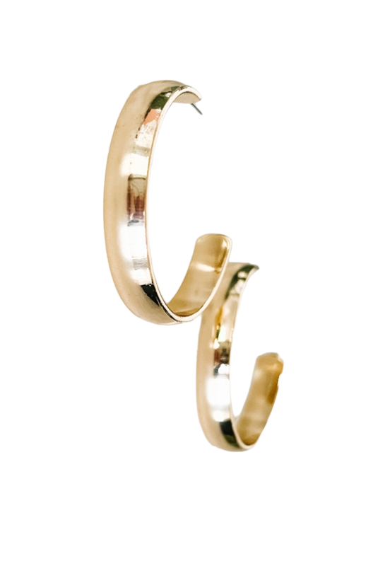 Gold Thick Smooth Hoop Earrings