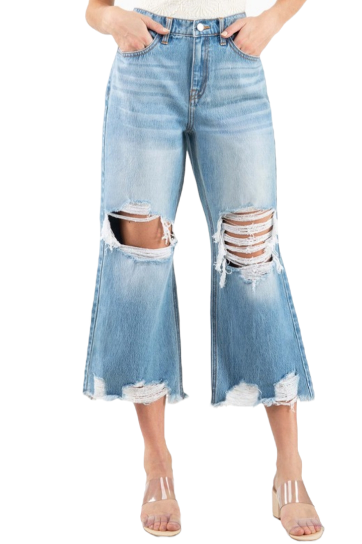 Ceros Medium Wash High Rise Straight Crop Jeans