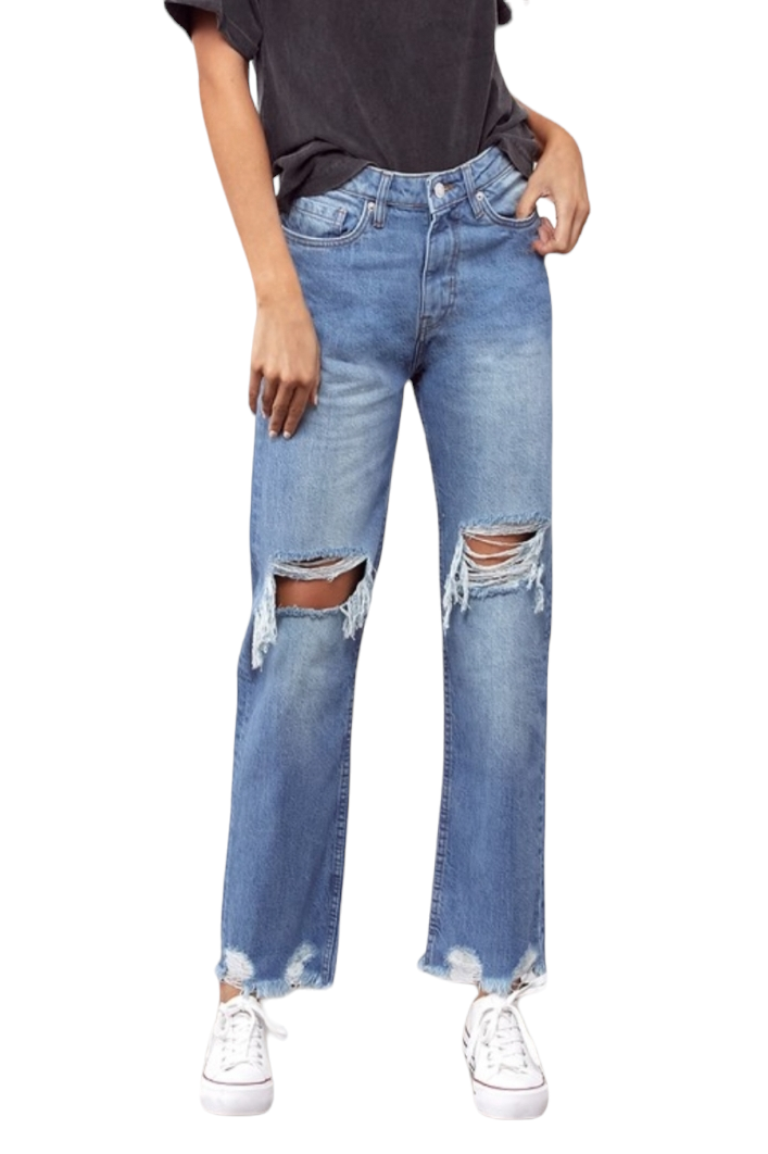 Muselooks High-Waisted Relaxed Distressed Mom Jeans