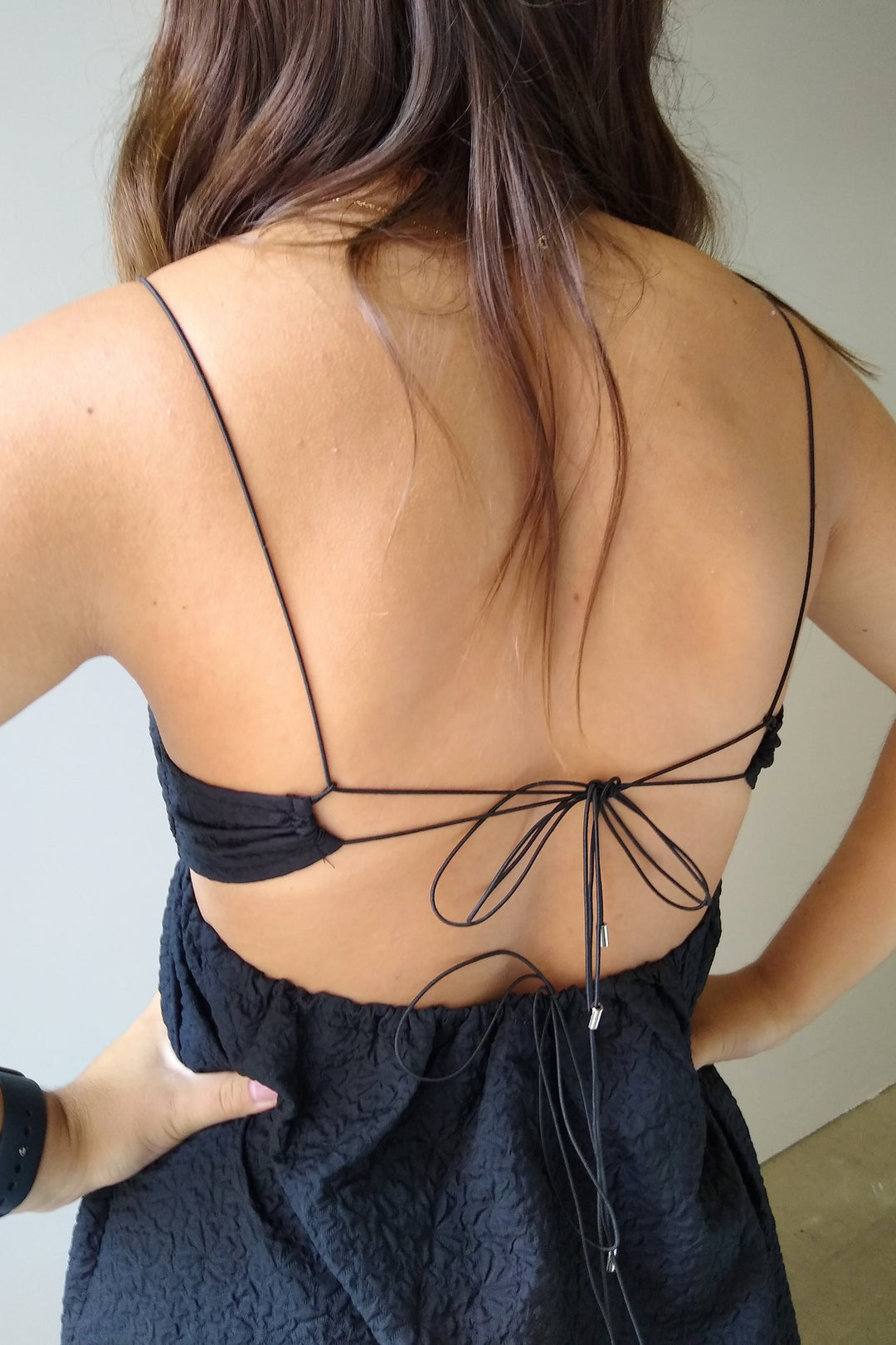 Et Clet Black Lace Up Back Mini Dress