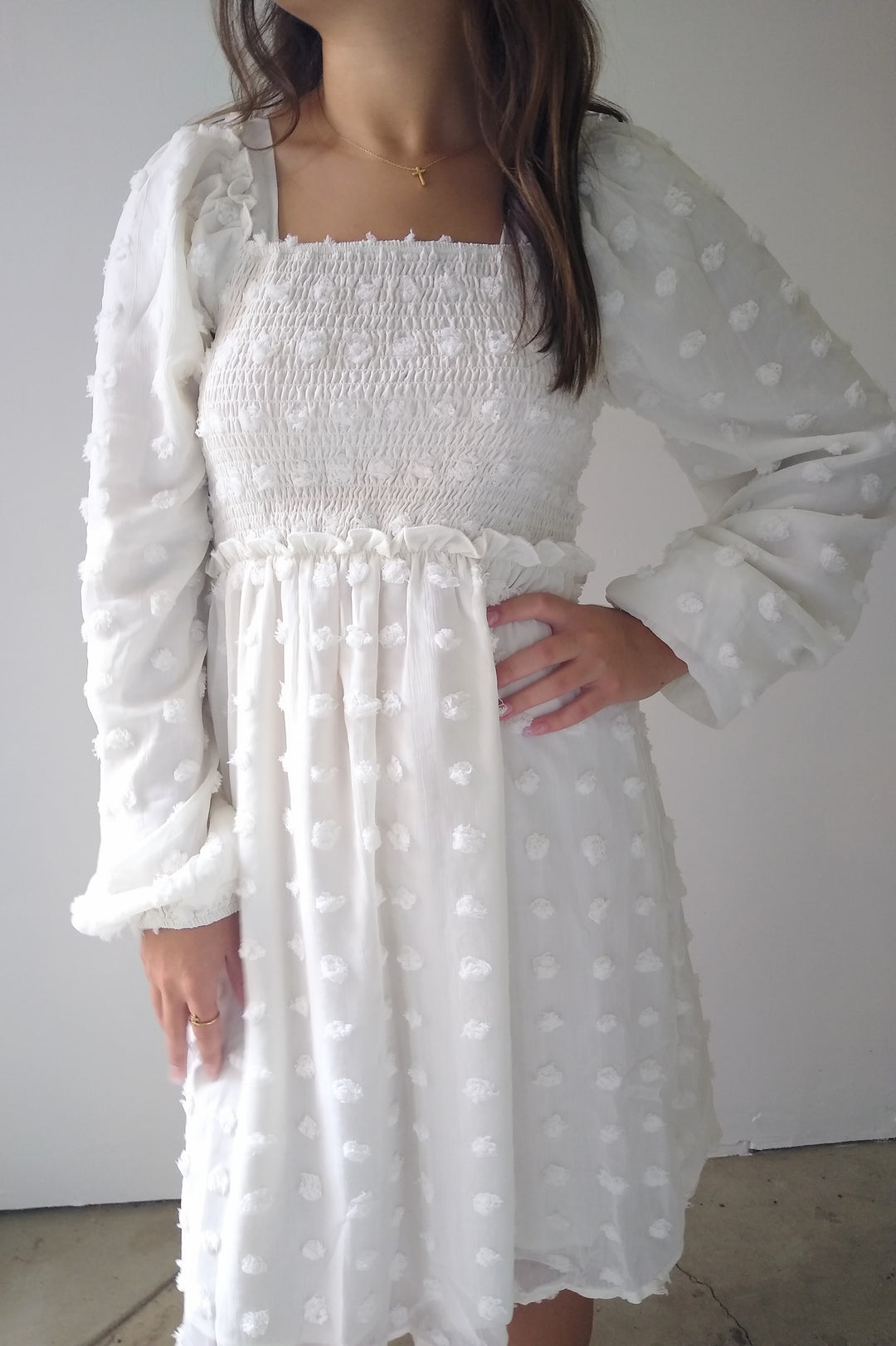 Mikarose Daphne Cream Swiss Dot Midi Dress