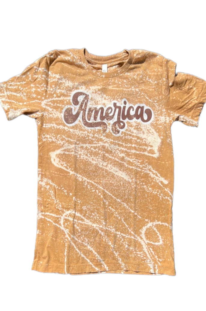 America Bleach Dyed Mustard Graphic Tee
