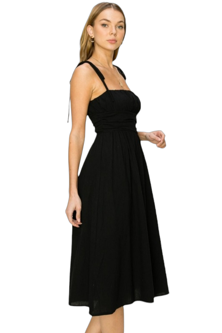 Black Tie-Strap Midi Dress