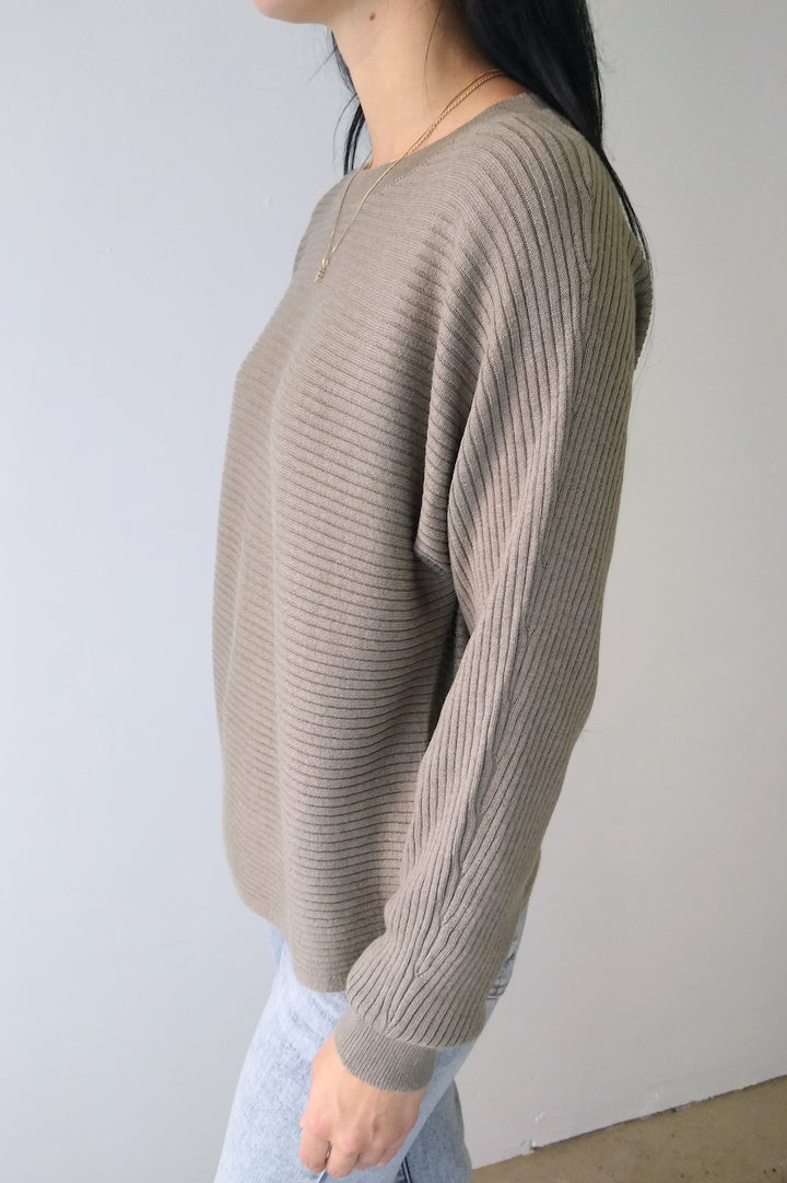 Staccato Light Olive Boat Neck Ribbed Sweater