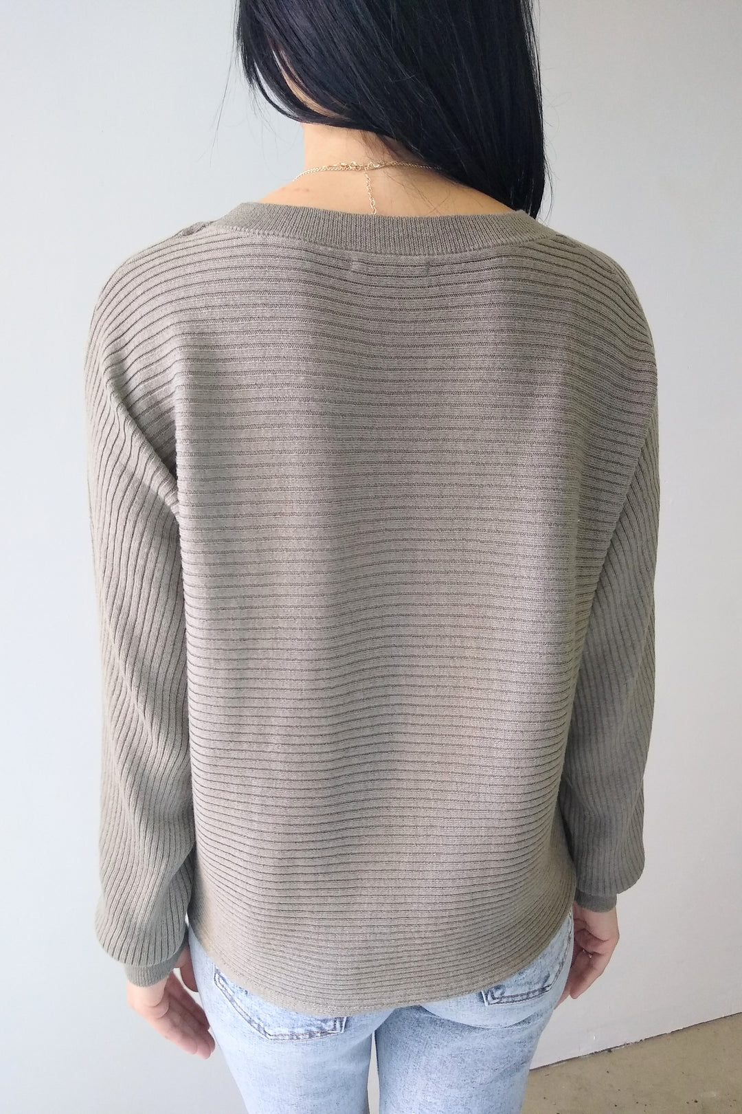 Staccato Light Olive Boat Neck Ribbed Sweater