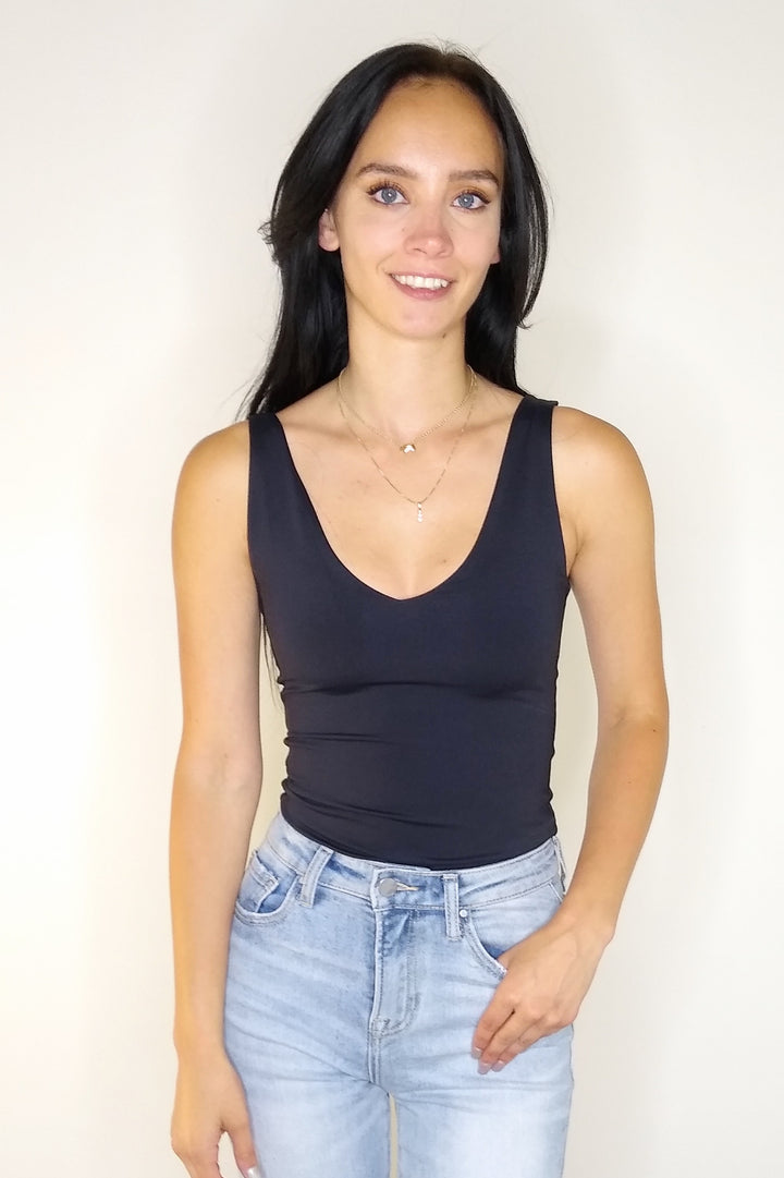 Black Valentina Double V Bodysuit