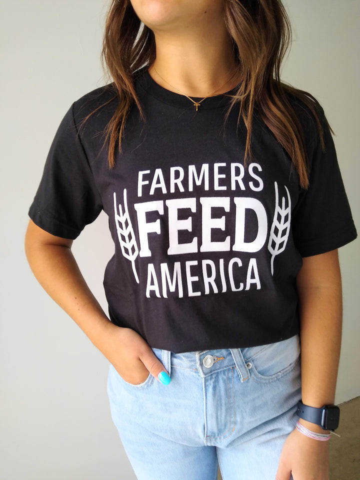 Farmers Feed America Black Graphic Tee