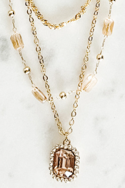Multi-layered Gold Topaz Charm Necklace