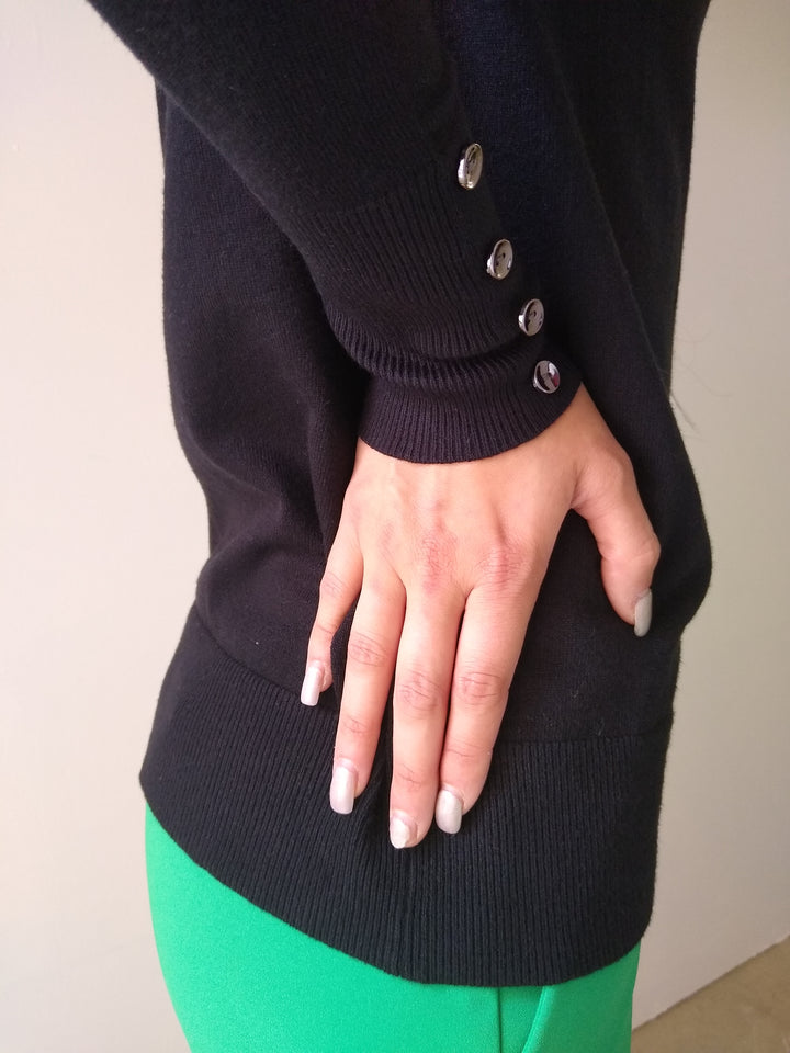 Staccato Black Button Cuff Detail Sweater