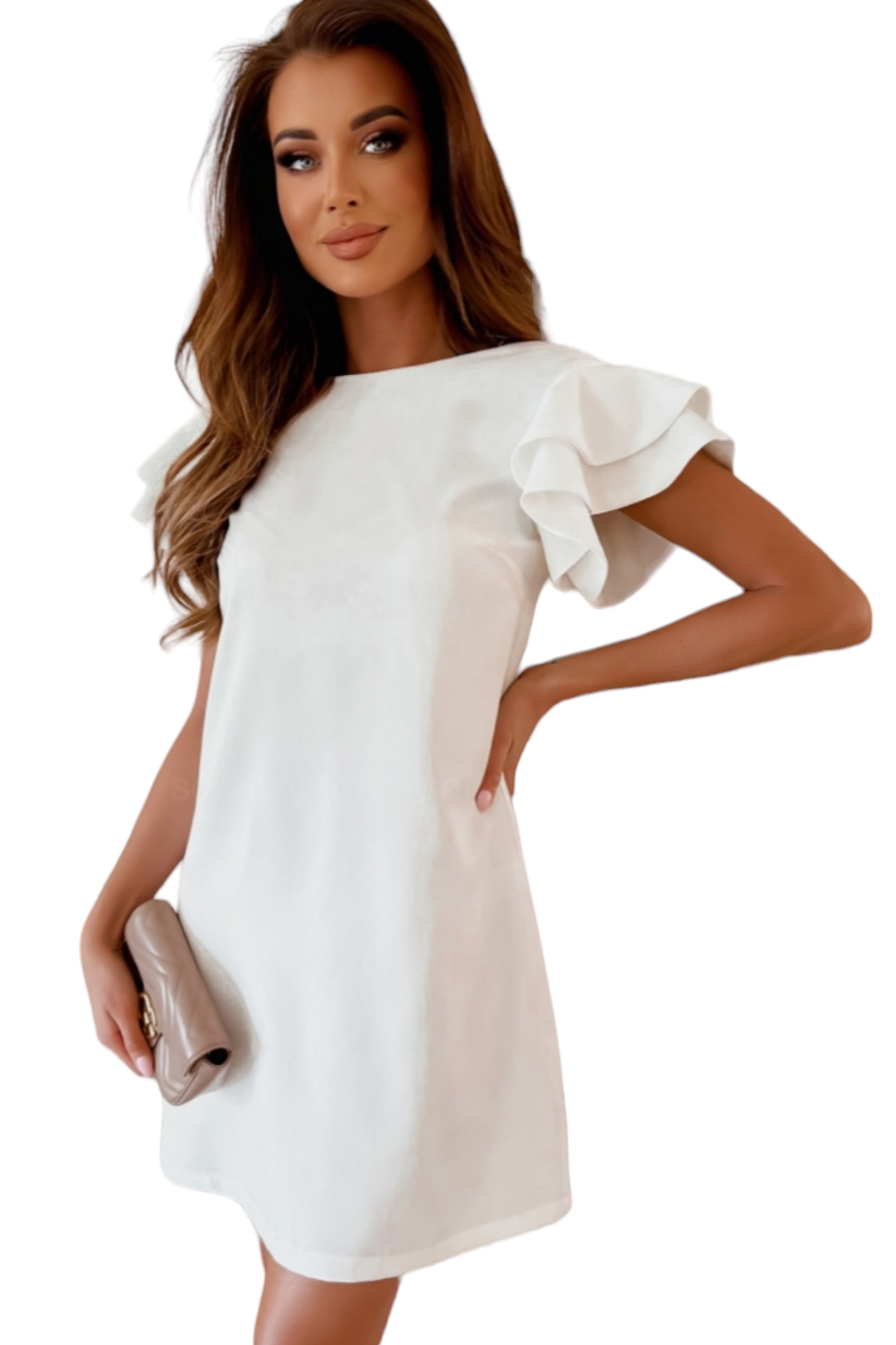 White Ruffle Shoulder Dress