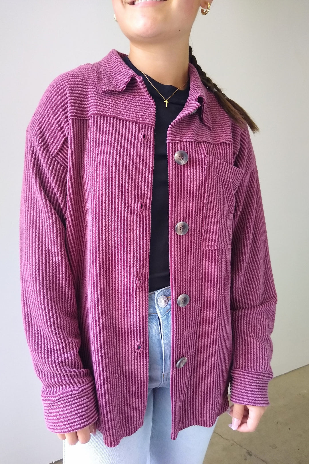 Wine Ribbed Cord Button Down Jacket