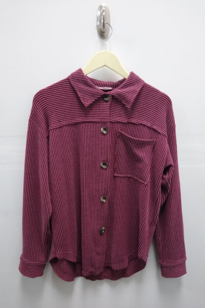 Wine Ribbed Cord Button Down Jacket