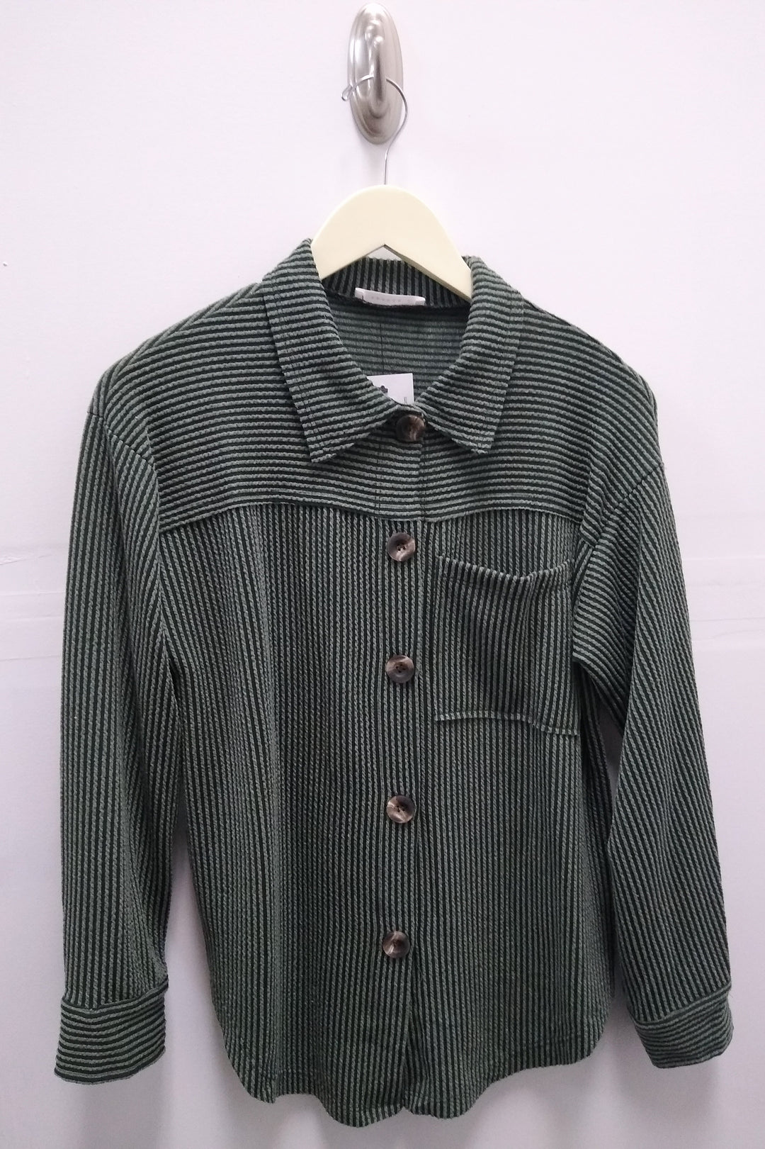Olive Ribbed Cord Button Down Jacket