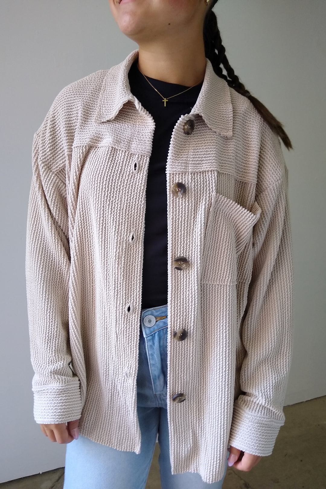 Oatmeal Ribbed Cord Button Down Jacket