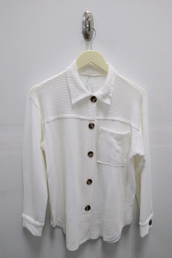 Ivory Ribbed Cord Button Down Jacket