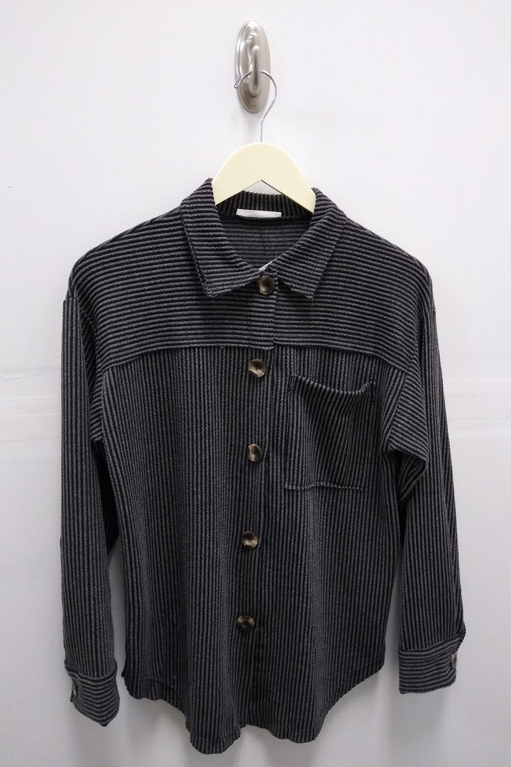 Black Ribbed Cord Button Down Jacket