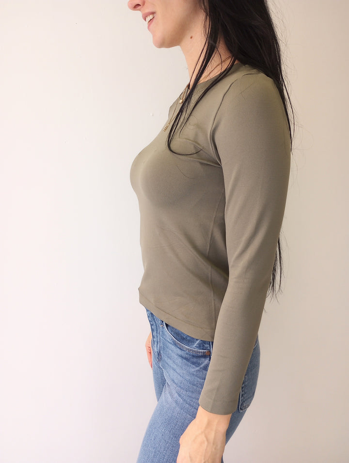 Olive Smooth Crew Long Sleeve Top