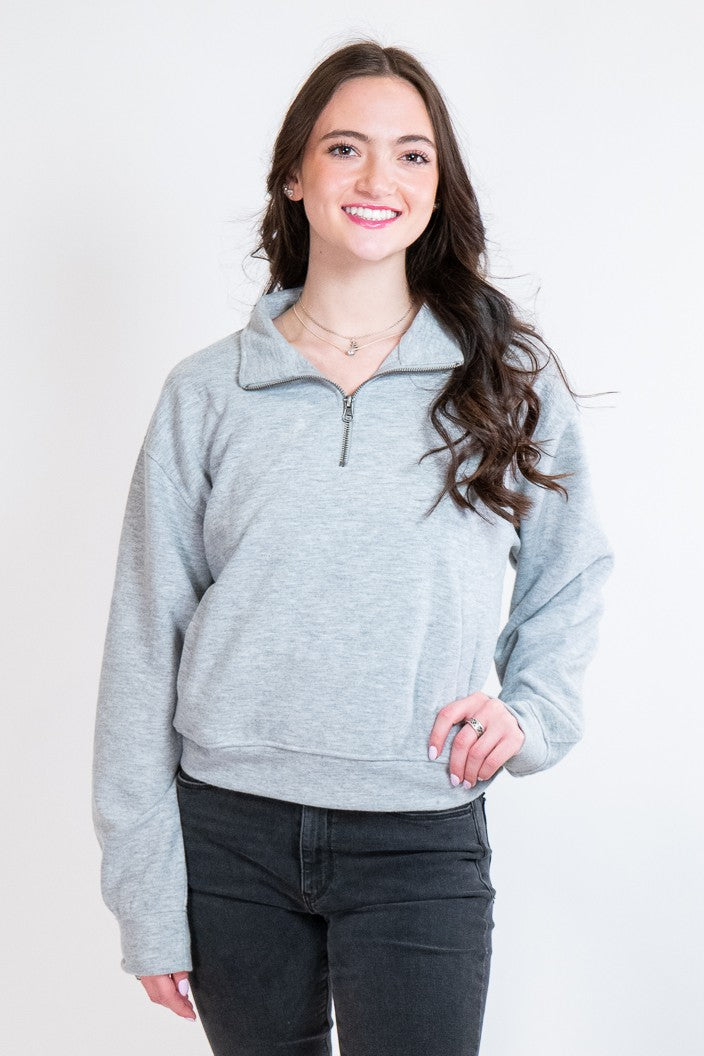 Heather Gray Half Zip Front Pocket Sweatshirt