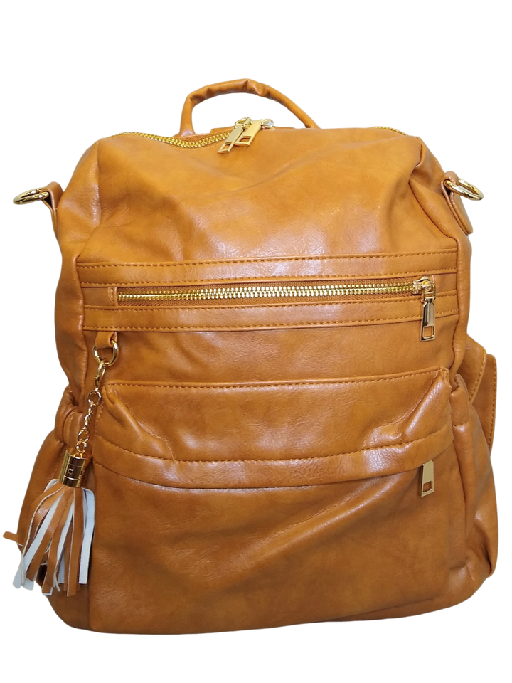 Camel Faux Leather Backpack