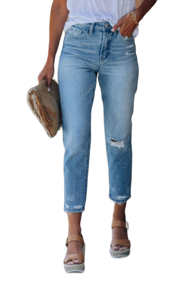 Luscious Mid Rise Light Wash Ankle Skinny Jeans