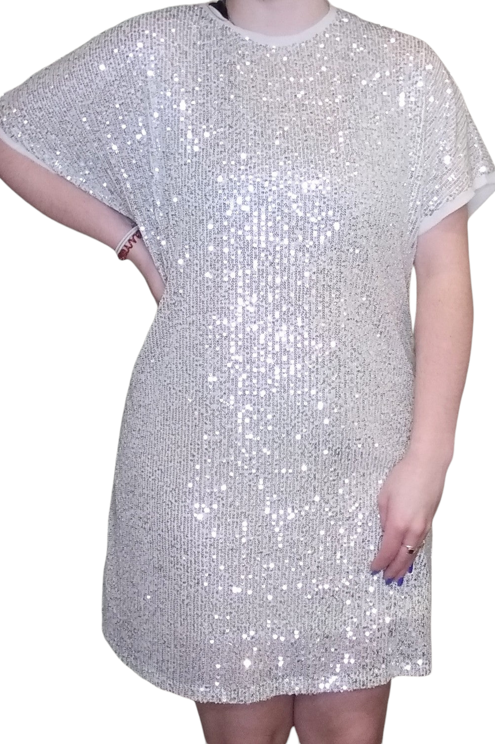 Lucy Paris Silver Sequin Tunic Mini Dress