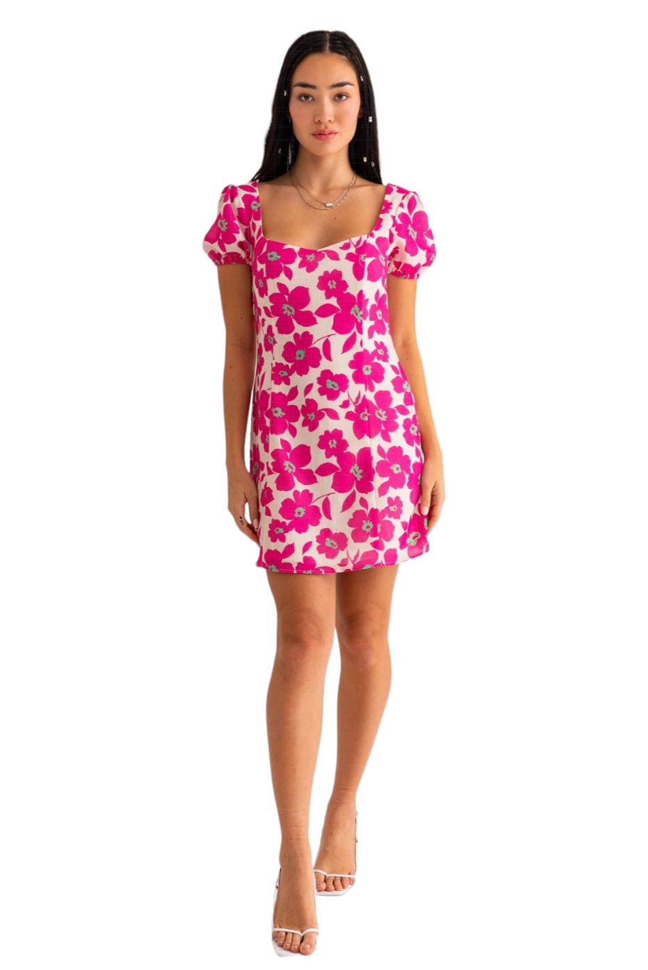 Pink Flower Short Sleeve Mini Dress